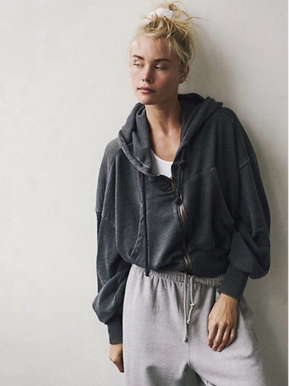 Free People Movement Low Key Cropped Zip Up Hoodie Grey XS Slouchy Casual Gym